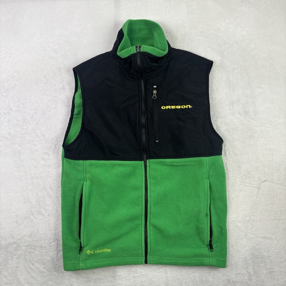 Columbia Oregon Ducks Green Deep Pile Full Zip Sleeveless Vest Jacket Men's S